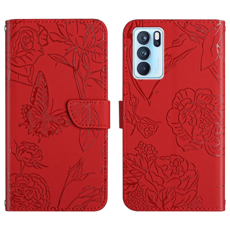Skin Feel Butterfly Peony Embossed Leather Phone Case, For OPPO Reno6 Pro 5G, For OPPO Reno6 5G, For OPPO Reno6 Pro+, For OPPO Realme 5