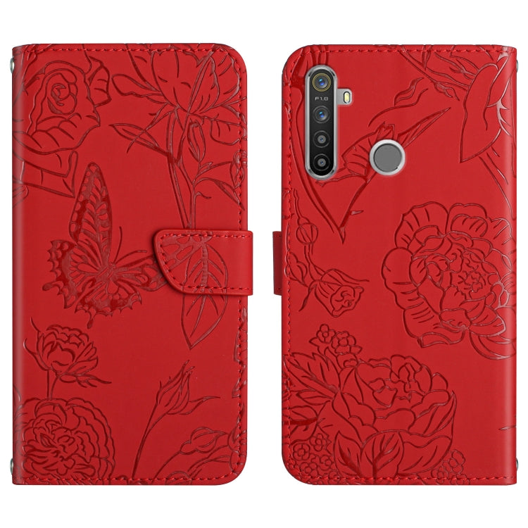 Skin Feel Butterfly Peony Embossed Leather Phone Case, For OPPO Realme 5 Pro, For OPPO Realme 6, For OPPO Realme 6 Pro, For OPPO Realme 7