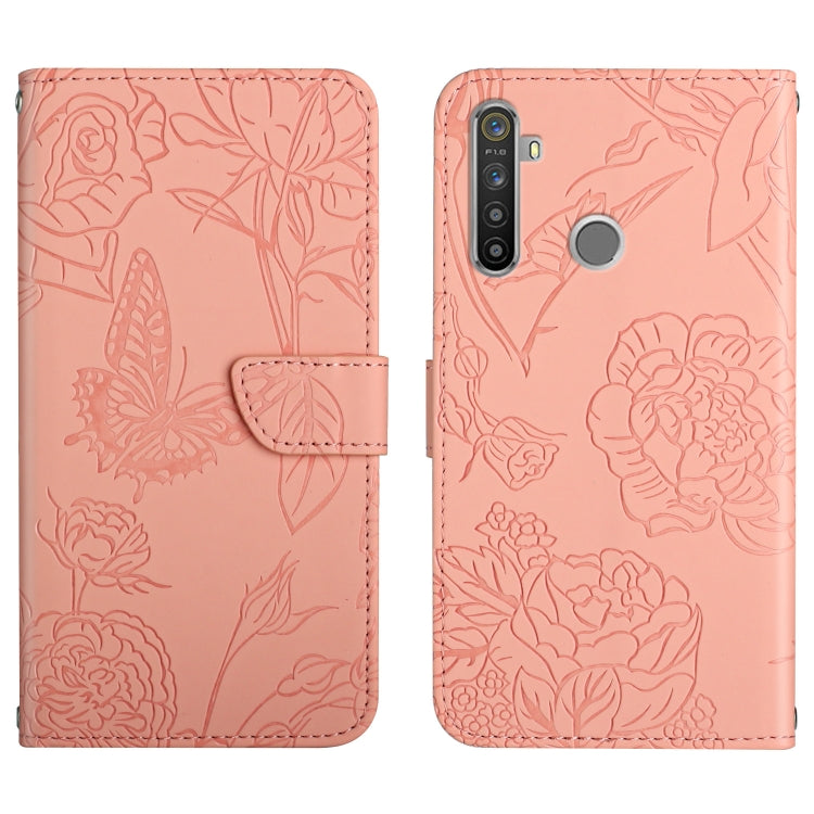Skin Feel Butterfly Peony Embossed Leather Phone Case, For OPPO Realme 5 Pro, For OPPO Realme 6, For OPPO Realme 6 Pro, For OPPO Realme 7