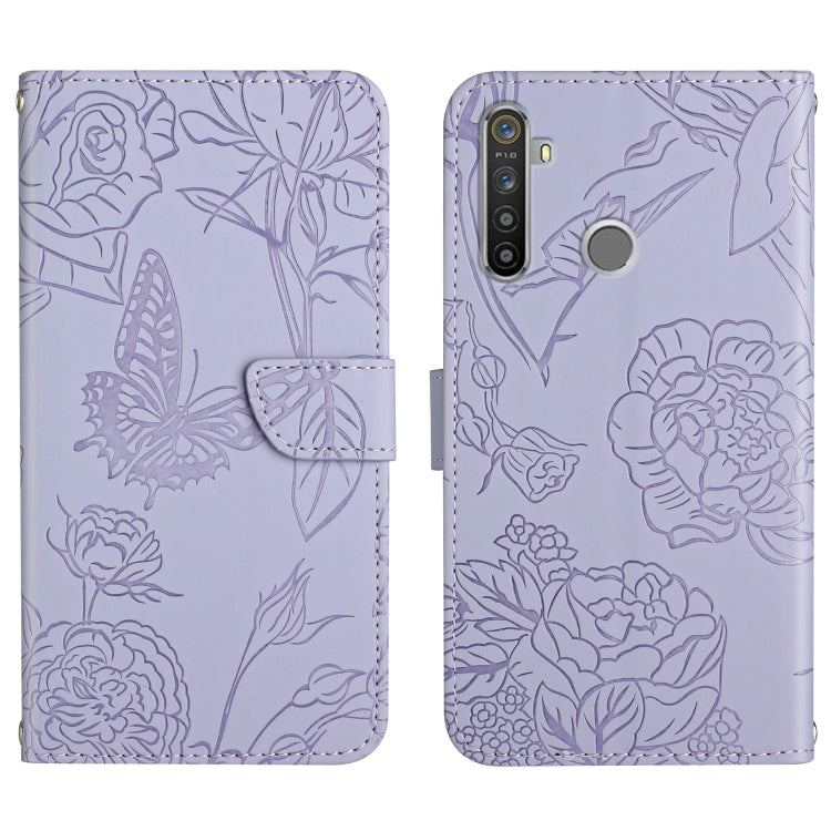 Skin Feel Butterfly Peony Embossed Leather Phone Case, For OPPO Realme 5 Pro, For OPPO Realme 6, For OPPO Realme 6 Pro, For OPPO Realme 7