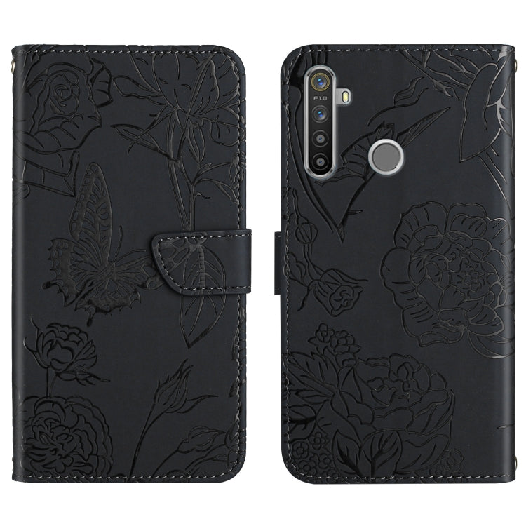 Skin Feel Butterfly Peony Embossed Leather Phone Case, For OPPO Realme 5 Pro, For OPPO Realme 6, For OPPO Realme 6 Pro, For OPPO Realme 7