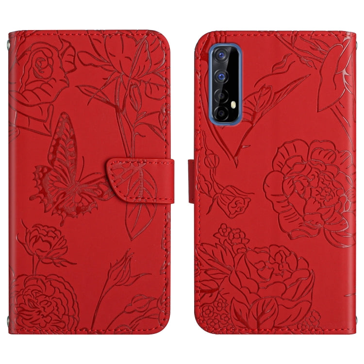 Skin Feel Butterfly Peony Embossed Leather Phone Case, For OPPO Realme 5 Pro, For OPPO Realme 6, For OPPO Realme 6 Pro, For OPPO Realme 7