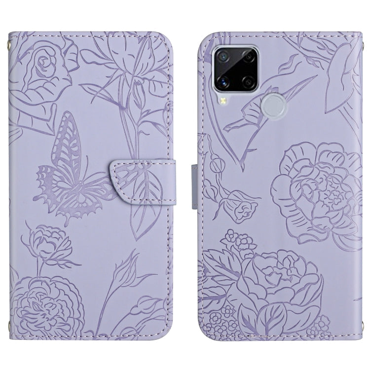 Skin Feel Butterfly Peony Embossed Leather Phone Case, For OPPO Realme 9i, For OPPO Realme C11, For OPPO Realme C15 / C12, For OPPO Realme C20 / C21