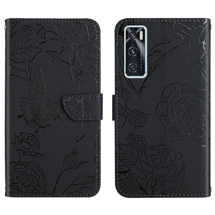 Skin Feel Butterfly Peony Embossed Leather Phone Case, For vivo V20 SE, For vivo V21 5G, For vivo V21e, For vivo Y20