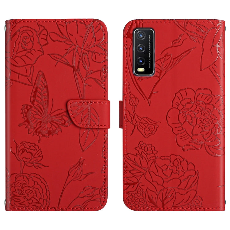 Skin Feel Butterfly Peony Embossed Leather Phone Case, For vivo V20 SE, For vivo V21 5G, For vivo V21e, For vivo Y20