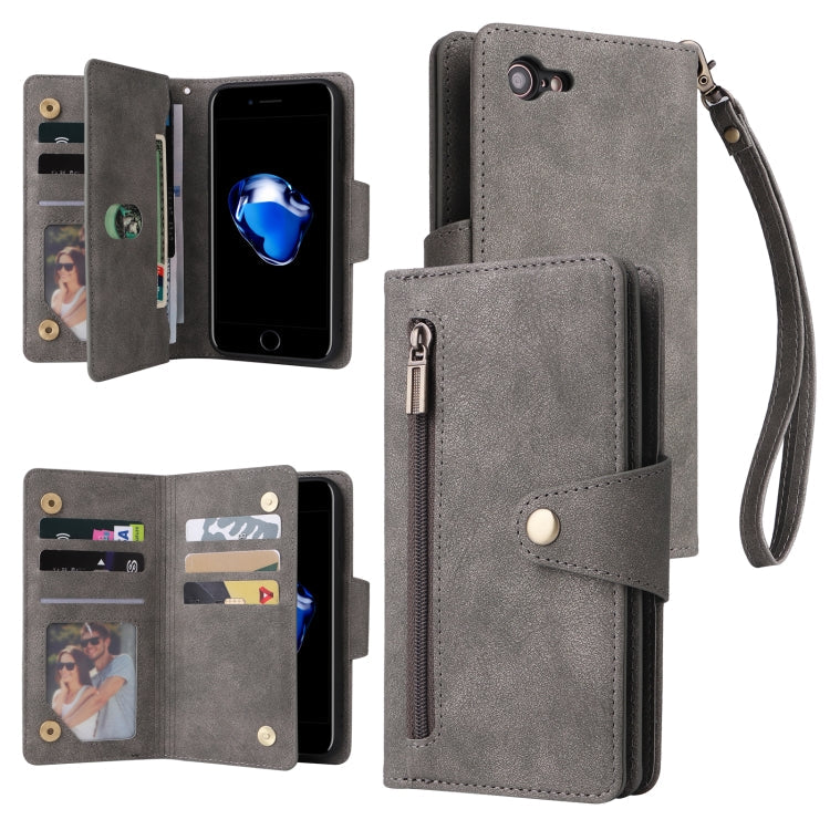 Rivet Buckle 9 Cards Three Fold Leather Phone Case, For iPhone 7/8/SE 2020, For iPhone 7 Plus/8 Plus, For iPhone 11, For iPhone 11 Pro