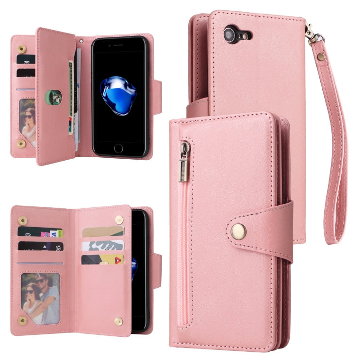 Rivet Buckle 9 Cards Three Fold Leather Phone Case, For iPhone 7/8/SE 2020, For iPhone 7 Plus/8 Plus, For iPhone 11, For iPhone 11 Pro