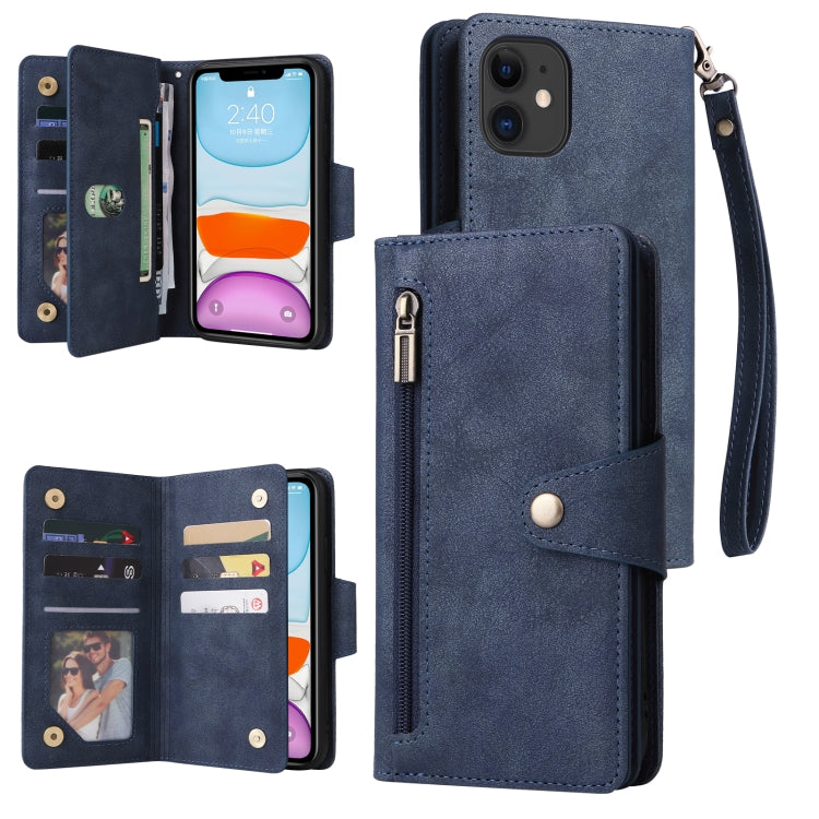 Rivet Buckle 9 Cards Three Fold Leather Phone Case, For iPhone 7/8/SE 2020, For iPhone 7 Plus/8 Plus, For iPhone 11, For iPhone 11 Pro