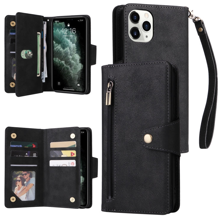 Rivet Buckle 9 Cards Three Fold Leather Phone Case, For iPhone X/XS, For iPhone XR, For iPhone XS Max, For iPhone 11 Pro Max