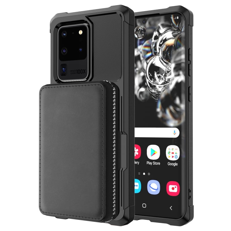 Zipper Wallet Card Bag PU Back Phone Case, For Samsung Galaxy S20, For Samsung Galaxy S20+, For Samsung Galaxy S20 Ultra, For Samsung Galaxy Note10, For Samsung Galaxy Note10+
