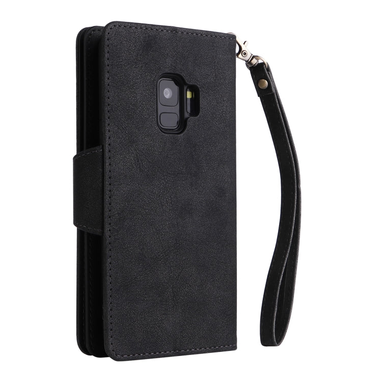 Rivet Buckle 9 Cards Three Fold Leather Phone Case, For Samsung Galaxy S9, For Samsung Galaxy S9+, For Samsung Galaxy S10, For Samsung Galaxy S10 Lite 2020