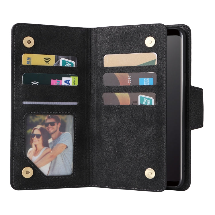 Rivet Buckle 9 Cards Three Fold Leather Phone Case, For Samsung Galaxy S9, For Samsung Galaxy S9+, For Samsung Galaxy S10, For Samsung Galaxy S10 Lite 2020