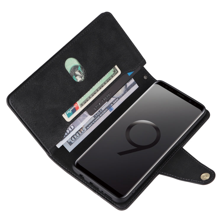 Rivet Buckle 9 Cards Three Fold Leather Phone Case, For Samsung Galaxy S9, For Samsung Galaxy S9+, For Samsung Galaxy S10, For Samsung Galaxy S10 Lite 2020