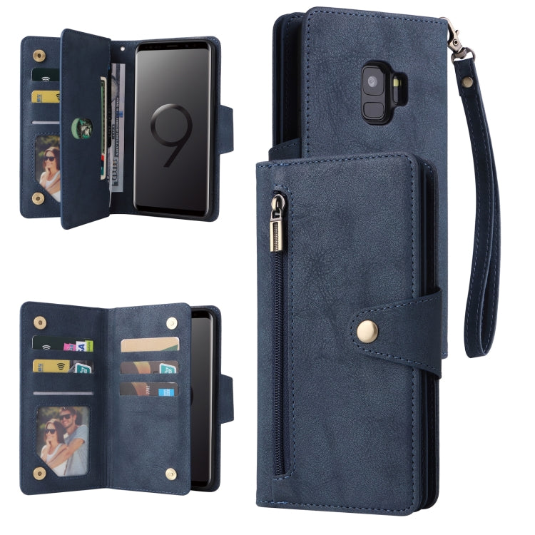 Rivet Buckle 9 Cards Three Fold Leather Phone Case, For Samsung Galaxy S9, For Samsung Galaxy S9+, For Samsung Galaxy S10, For Samsung Galaxy S10 Lite 2020