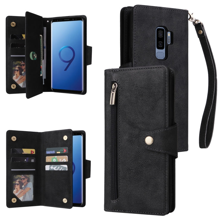 Rivet Buckle 9 Cards Three Fold Leather Phone Case, For Samsung Galaxy S9, For Samsung Galaxy S9+, For Samsung Galaxy S10, For Samsung Galaxy S10 Lite 2020