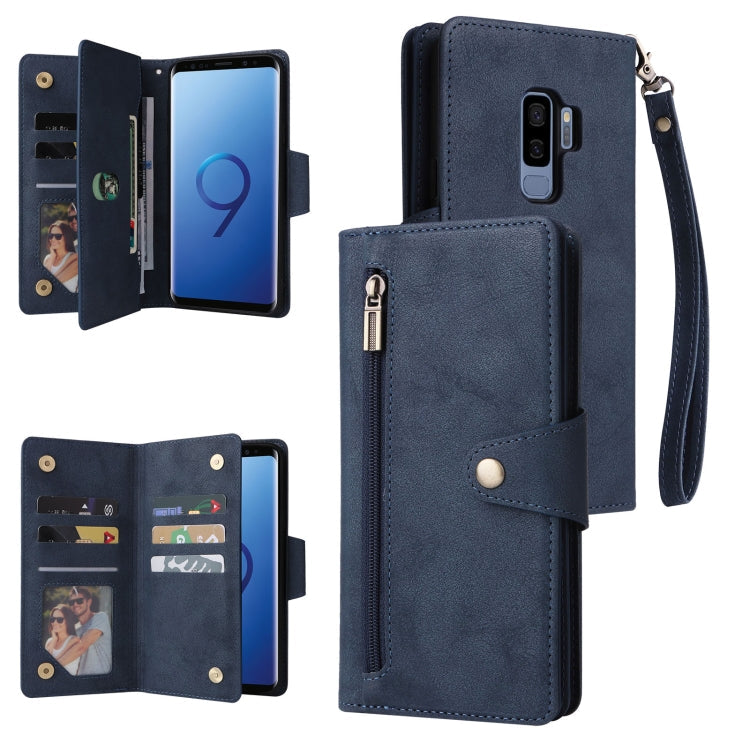 Rivet Buckle 9 Cards Three Fold Leather Phone Case, For Samsung Galaxy S9, For Samsung Galaxy S9+, For Samsung Galaxy S10, For Samsung Galaxy S10 Lite 2020