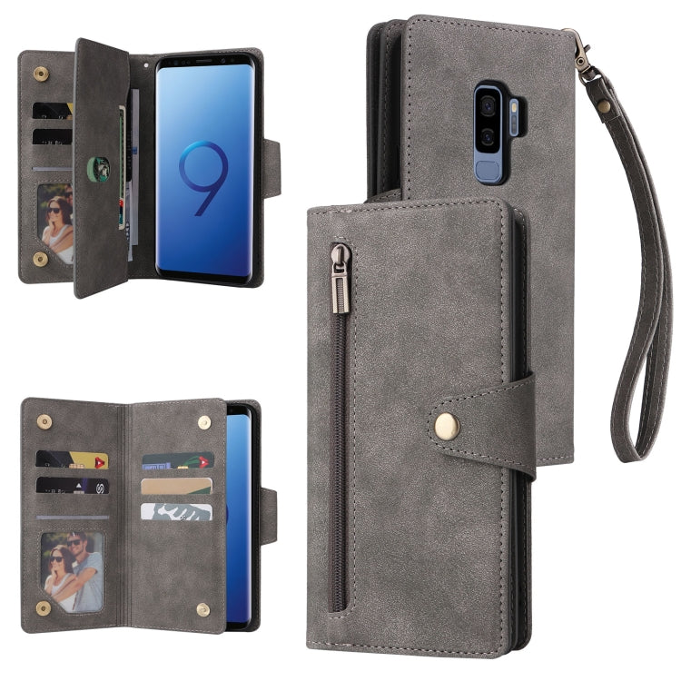 Rivet Buckle 9 Cards Three Fold Leather Phone Case, For Samsung Galaxy S9, For Samsung Galaxy S9+, For Samsung Galaxy S10, For Samsung Galaxy S10 Lite 2020