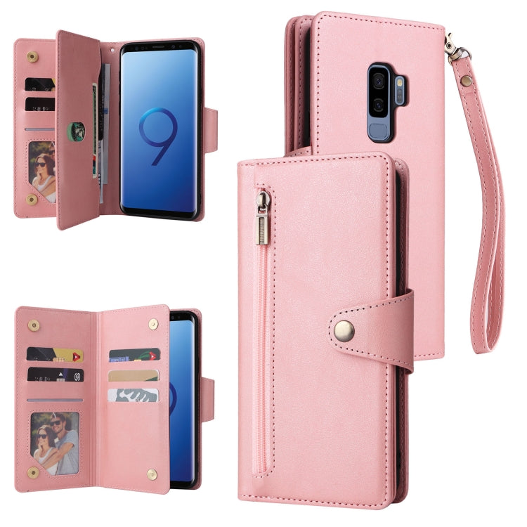Rivet Buckle 9 Cards Three Fold Leather Phone Case, For Samsung Galaxy S9, For Samsung Galaxy S9+, For Samsung Galaxy S10, For Samsung Galaxy S10 Lite 2020
