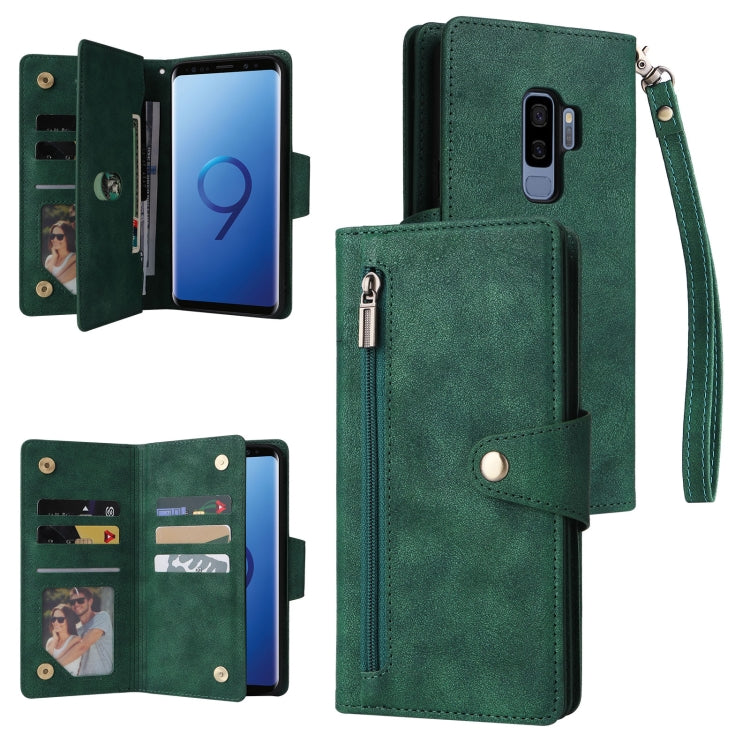 Rivet Buckle 9 Cards Three Fold Leather Phone Case, For Samsung Galaxy S9, For Samsung Galaxy S9+, For Samsung Galaxy S10, For Samsung Galaxy S10 Lite 2020