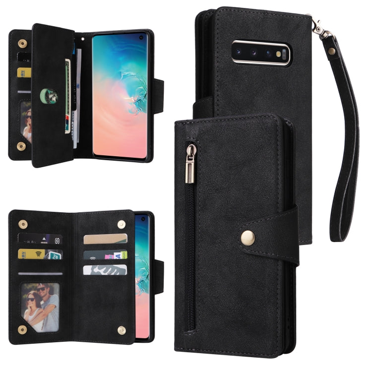 Rivet Buckle 9 Cards Three Fold Leather Phone Case, For Samsung Galaxy S9, For Samsung Galaxy S9+, For Samsung Galaxy S10, For Samsung Galaxy S10 Lite 2020