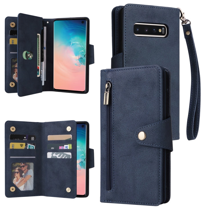 Rivet Buckle 9 Cards Three Fold Leather Phone Case, For Samsung Galaxy S9, For Samsung Galaxy S9+, For Samsung Galaxy S10, For Samsung Galaxy S10 Lite 2020
