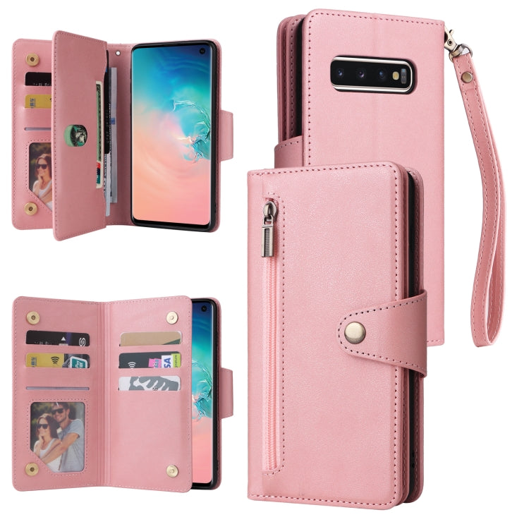 Rivet Buckle 9 Cards Three Fold Leather Phone Case, For Samsung Galaxy S9, For Samsung Galaxy S9+, For Samsung Galaxy S10, For Samsung Galaxy S10 Lite 2020