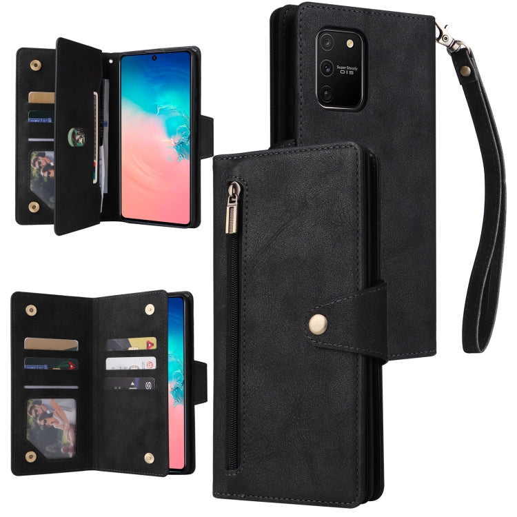 Rivet Buckle 9 Cards Three Fold Leather Phone Case, For Samsung Galaxy S9, For Samsung Galaxy S9+, For Samsung Galaxy S10, For Samsung Galaxy S10 Lite 2020