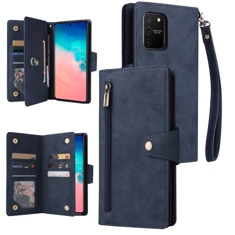 Rivet Buckle 9 Cards Three Fold Leather Phone Case, For Samsung Galaxy S9, For Samsung Galaxy S9+, For Samsung Galaxy S10, For Samsung Galaxy S10 Lite 2020