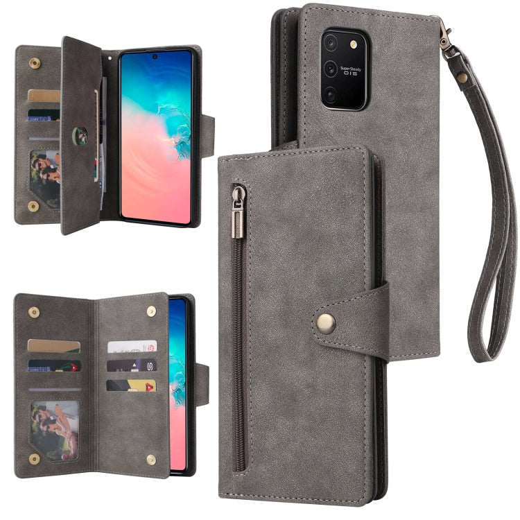 Rivet Buckle 9 Cards Three Fold Leather Phone Case, For Samsung Galaxy S9, For Samsung Galaxy S9+, For Samsung Galaxy S10, For Samsung Galaxy S10 Lite 2020