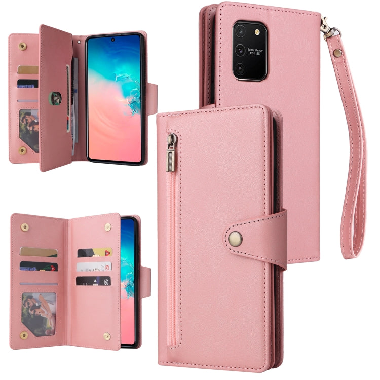 Rivet Buckle 9 Cards Three Fold Leather Phone Case, For Samsung Galaxy S9, For Samsung Galaxy S9+, For Samsung Galaxy S10, For Samsung Galaxy S10 Lite 2020