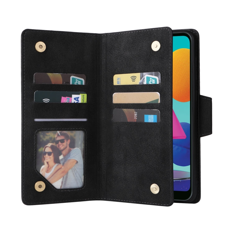 Rivet Buckle 9 Cards Three Fold Leather Phone Case, For Samsung Galaxy A02, For Samsung Galaxy A03S 166mm, For Samsung Galaxy A10, For Samsung Galaxy A10s