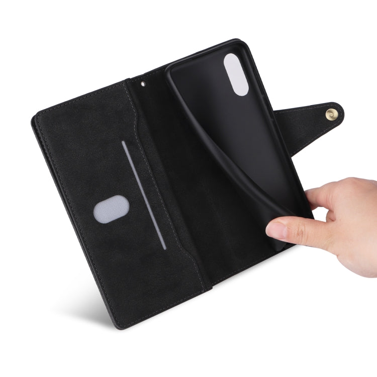Rivet Buckle 9 Cards Three Fold Leather Phone Case, For Samsung Galaxy A02, For Samsung Galaxy A03S 166mm, For Samsung Galaxy A10, For Samsung Galaxy A10s