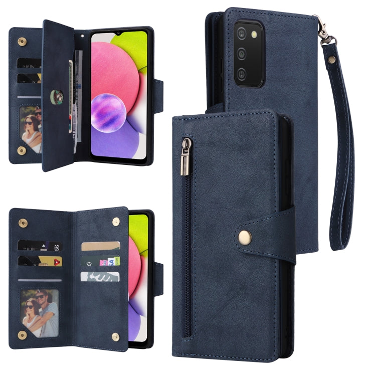 Rivet Buckle 9 Cards Three Fold Leather Phone Case, For Samsung Galaxy A02, For Samsung Galaxy A03S 166mm, For Samsung Galaxy A10, For Samsung Galaxy A10s