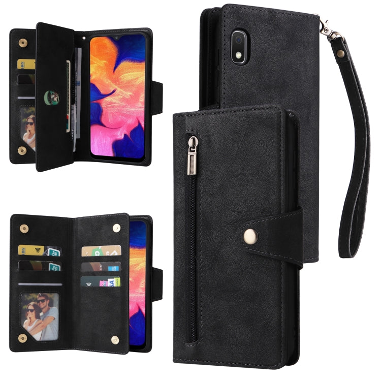 Rivet Buckle 9 Cards Three Fold Leather Phone Case, For Samsung Galaxy A02, For Samsung Galaxy A03S 166mm, For Samsung Galaxy A10, For Samsung Galaxy A10s
