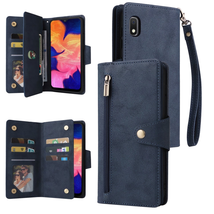 Rivet Buckle 9 Cards Three Fold Leather Phone Case, For Samsung Galaxy A02, For Samsung Galaxy A03S 166mm, For Samsung Galaxy A10, For Samsung Galaxy A10s