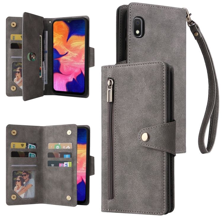 Rivet Buckle 9 Cards Three Fold Leather Phone Case, For Samsung Galaxy A02, For Samsung Galaxy A03S 166mm, For Samsung Galaxy A10, For Samsung Galaxy A10s