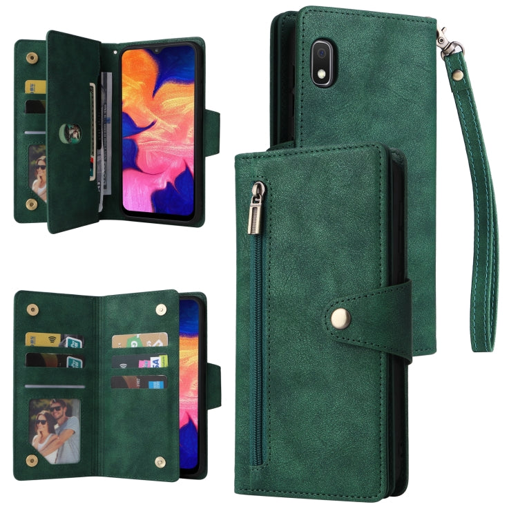 Rivet Buckle 9 Cards Three Fold Leather Phone Case, For Samsung Galaxy A02, For Samsung Galaxy A03S 166mm, For Samsung Galaxy A10, For Samsung Galaxy A10s