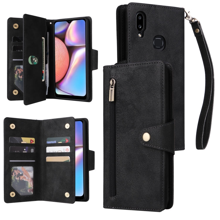 Rivet Buckle 9 Cards Three Fold Leather Phone Case, For Samsung Galaxy A02, For Samsung Galaxy A03S 166mm, For Samsung Galaxy A10, For Samsung Galaxy A10s
