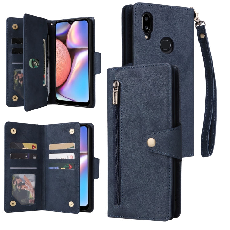 Rivet Buckle 9 Cards Three Fold Leather Phone Case, For Samsung Galaxy A02, For Samsung Galaxy A03S 166mm, For Samsung Galaxy A10, For Samsung Galaxy A10s