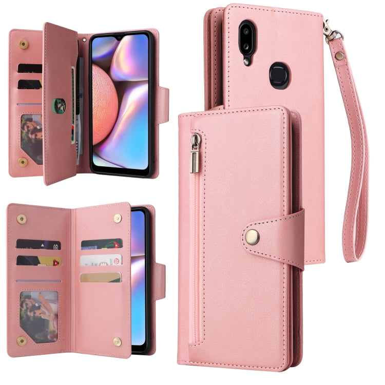 Rivet Buckle 9 Cards Three Fold Leather Phone Case, For Samsung Galaxy A02, For Samsung Galaxy A03S 166mm, For Samsung Galaxy A10, For Samsung Galaxy A10s