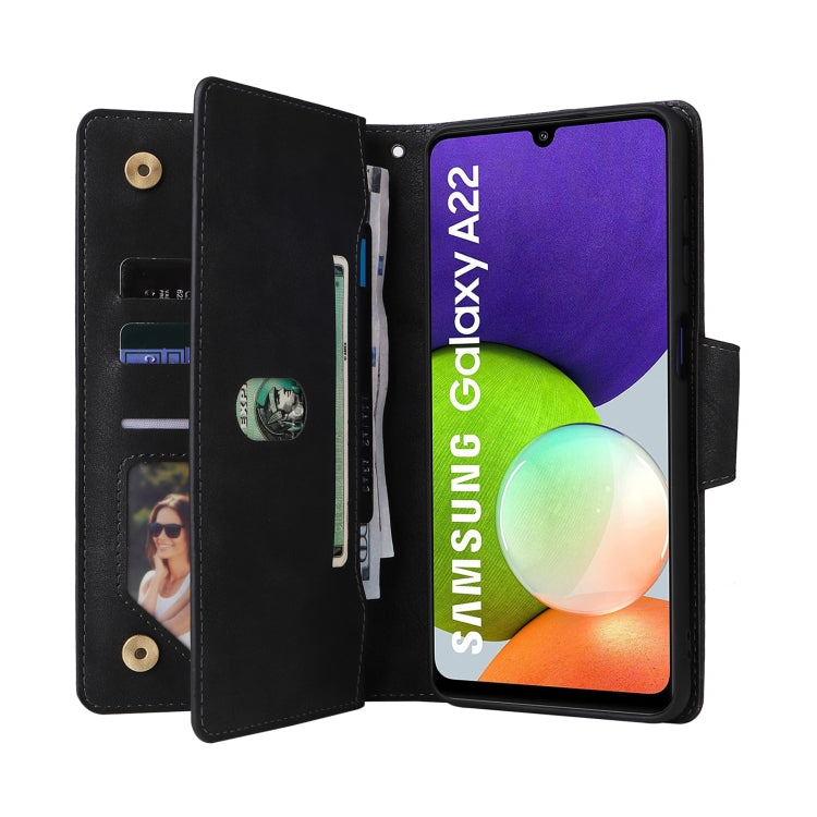 Rivet Buckle 9 Cards Three Fold Leather Phone Case, For Samsung Galaxy A22 4G, For Samsung Galaxy A22 5G, For Samsung Galaxy A32 4G, For Samsung Galaxy A32 5G