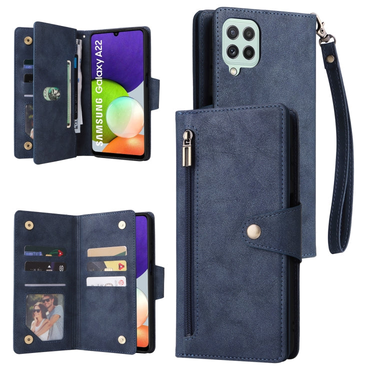 Rivet Buckle 9 Cards Three Fold Leather Phone Case, For Samsung Galaxy A22 4G, For Samsung Galaxy A22 5G, For Samsung Galaxy A32 4G, For Samsung Galaxy A32 5G