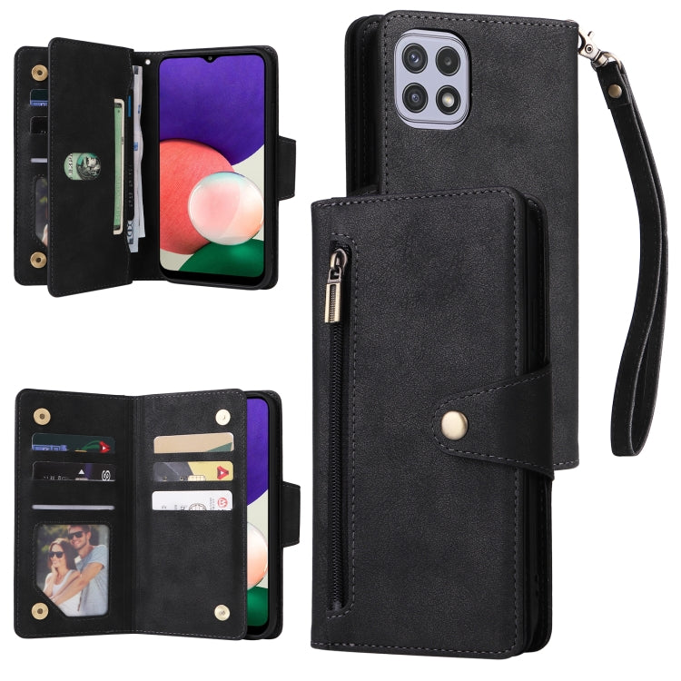 Rivet Buckle 9 Cards Three Fold Leather Phone Case, For Samsung Galaxy A22 4G, For Samsung Galaxy A22 5G, For Samsung Galaxy A32 4G, For Samsung Galaxy A32 5G