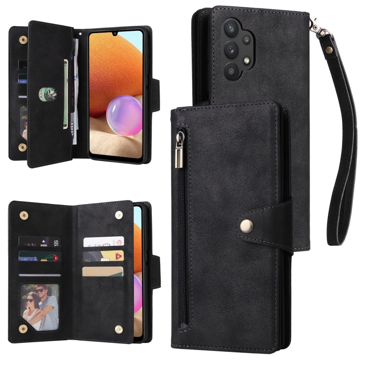 Rivet Buckle 9 Cards Three Fold Leather Phone Case, For Samsung Galaxy A22 4G, For Samsung Galaxy A22 5G, For Samsung Galaxy A32 4G, For Samsung Galaxy A32 5G