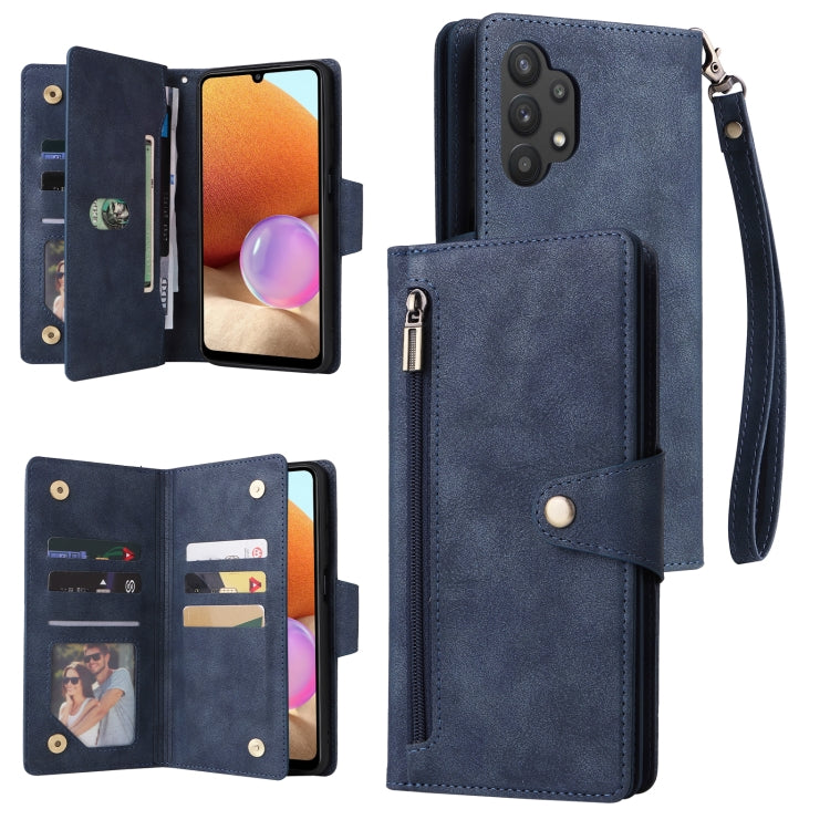 Rivet Buckle 9 Cards Three Fold Leather Phone Case, For Samsung Galaxy A22 4G, For Samsung Galaxy A22 5G, For Samsung Galaxy A32 4G, For Samsung Galaxy A32 5G