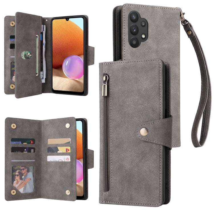 Rivet Buckle 9 Cards Three Fold Leather Phone Case, For Samsung Galaxy A22 4G, For Samsung Galaxy A22 5G, For Samsung Galaxy A32 4G, For Samsung Galaxy A32 5G