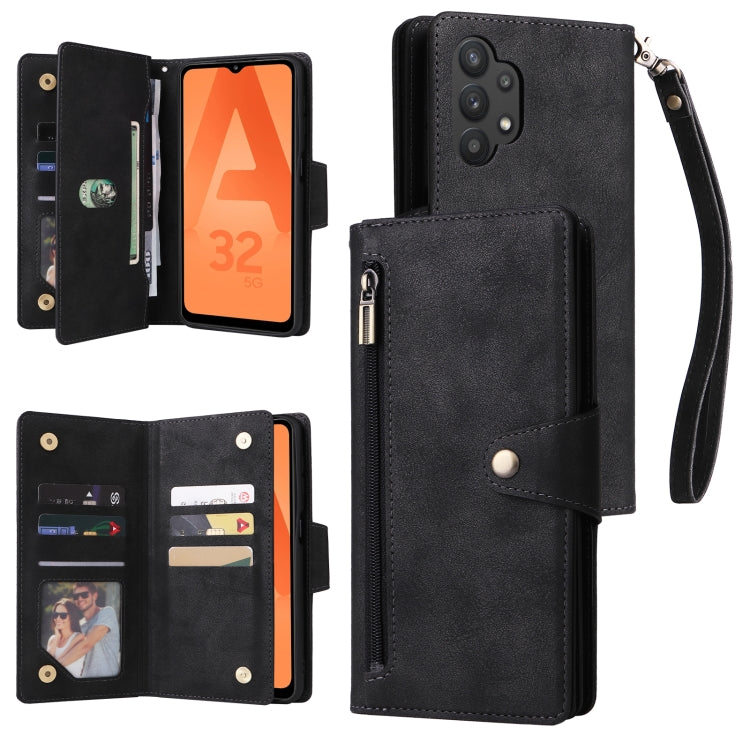 Rivet Buckle 9 Cards Three Fold Leather Phone Case, For Samsung Galaxy A22 4G, For Samsung Galaxy A22 5G, For Samsung Galaxy A32 4G, For Samsung Galaxy A32 5G