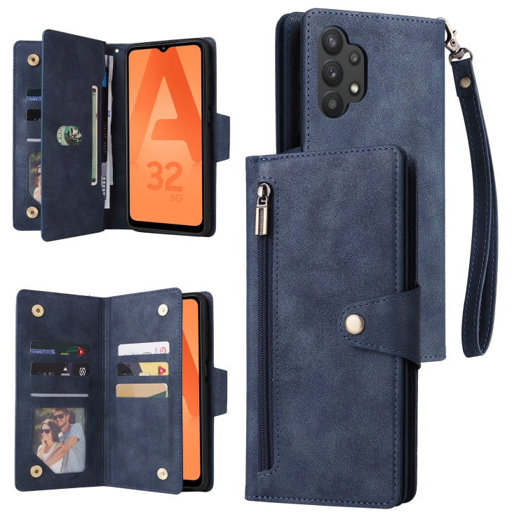 Rivet Buckle 9 Cards Three Fold Leather Phone Case, For Samsung Galaxy A22 4G, For Samsung Galaxy A22 5G, For Samsung Galaxy A32 4G, For Samsung Galaxy A32 5G