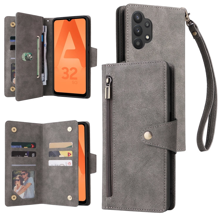 Rivet Buckle 9 Cards Three Fold Leather Phone Case, For Samsung Galaxy A22 4G, For Samsung Galaxy A22 5G, For Samsung Galaxy A32 4G, For Samsung Galaxy A32 5G
