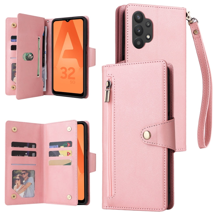 Rivet Buckle 9 Cards Three Fold Leather Phone Case, For Samsung Galaxy A22 4G, For Samsung Galaxy A22 5G, For Samsung Galaxy A32 4G, For Samsung Galaxy A32 5G